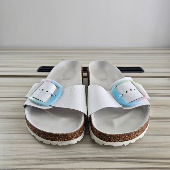 Birkenstock White Leather Rainbow Madrid Big Buckle Sandal Size 38 - Picture 5 of 8